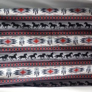 Aztec Southwestern Native American Fabric Horse Print 3 Yards Red/Black